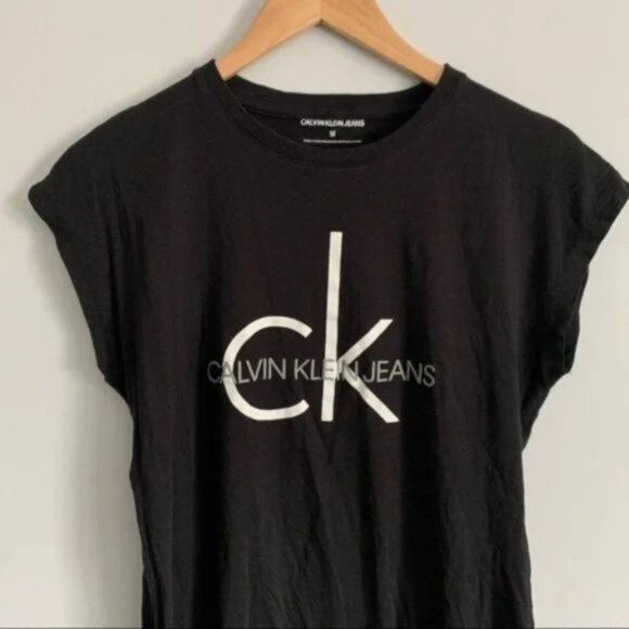 Calvin Klein casual t shirt dress black with white logo size medium - Picture 3 of 7